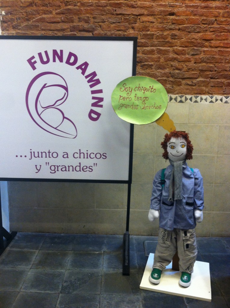 This doll was made by one of the teachers at Fundamind.  The caption (translated) says "I'm small, but I have big rights".  This doll stands at the entrance of the school.