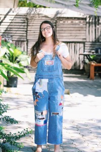 Me in my new 2nd Story overalls! Made out of up-cycled fabric that is shipped in tons from developed countries to Haiti. I had the pleasure of pushing our latest batch of clothing to the finish line as one of my first big projects as the marketing director!